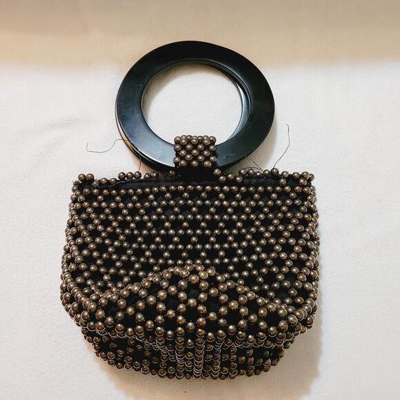 Cleobella Tanner Party black metallic beaded top handled bucket bag - Picture 1 of 7